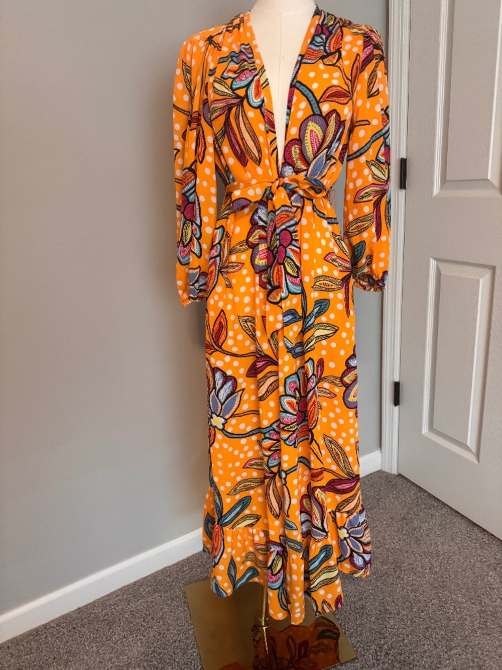 Tabitha Brown Orange Floral Maxi Swim Cover Up Robe Size S